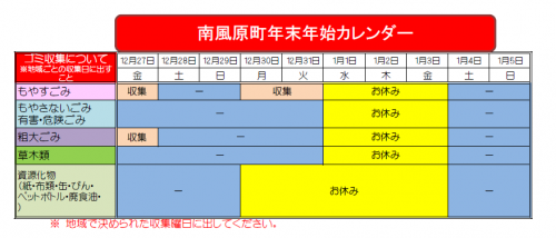 南風原町年末年始カレンダー