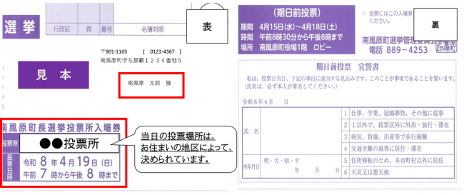 町長選挙はがき見本