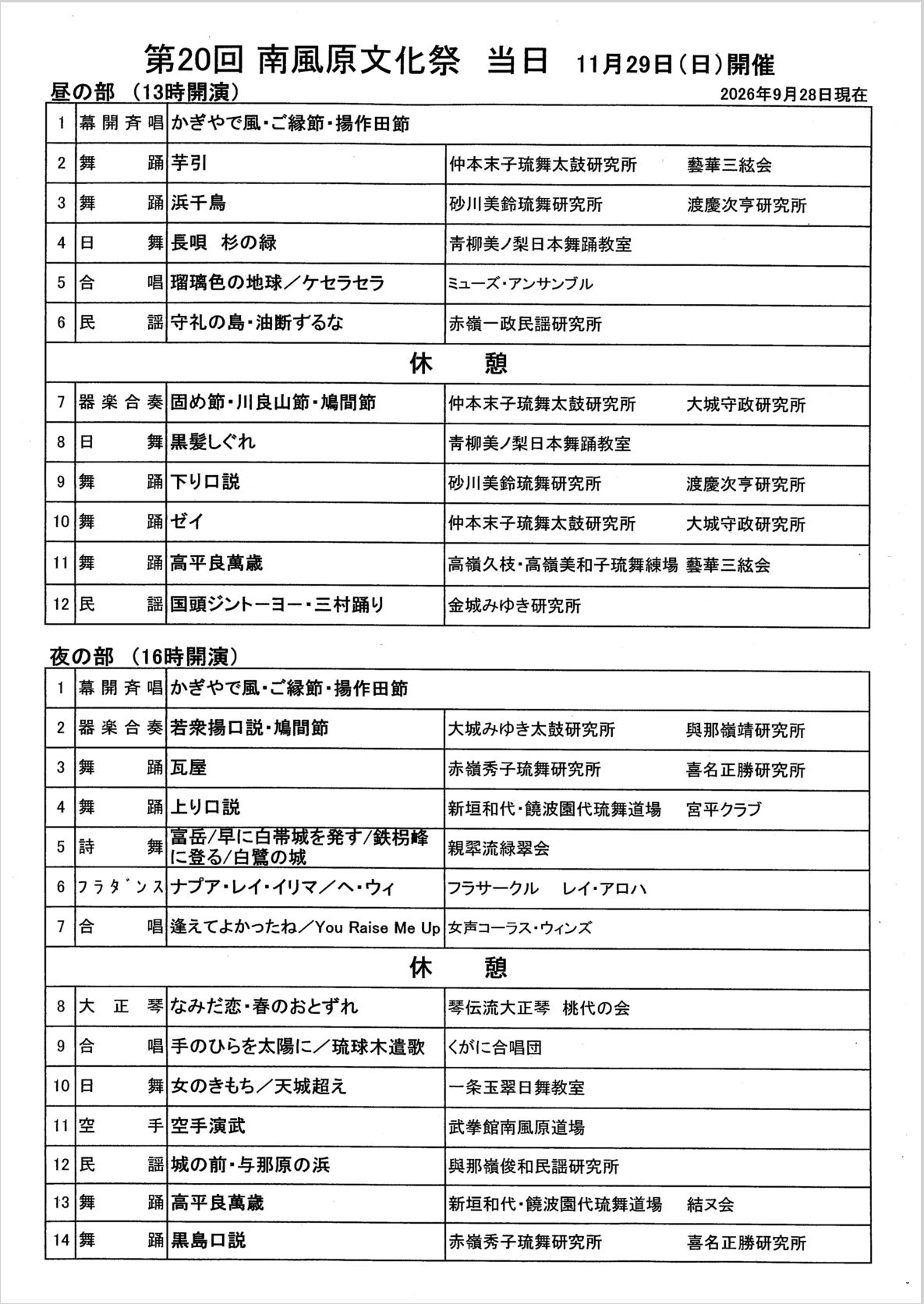 南風原文化祭 演目